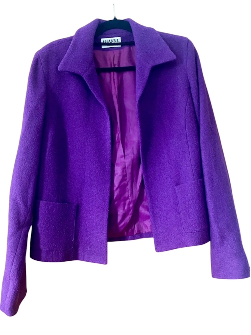 Vintage Gianni 96% Wool Purple Open Front Jacket Made USA Size 12 Blazer